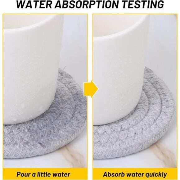 Absorbent Cotton Woven Drink Coasters Set of 8 with Holder Tabletop Protection - Picture 5 of 7